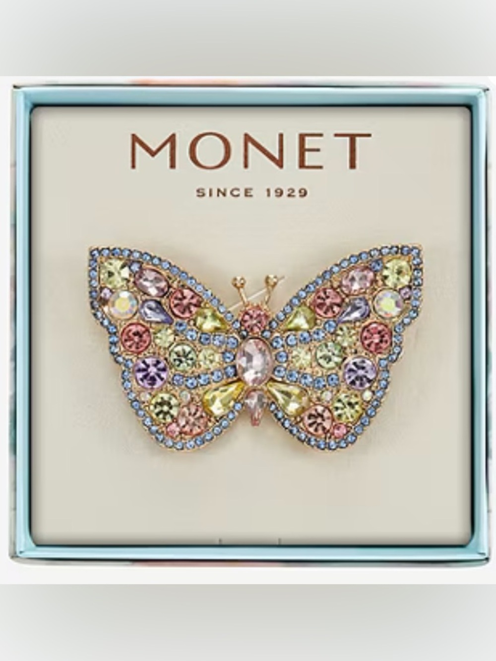 MONET Crystal Butterfly Brooch w/Gift Box - Picture 4 of 5